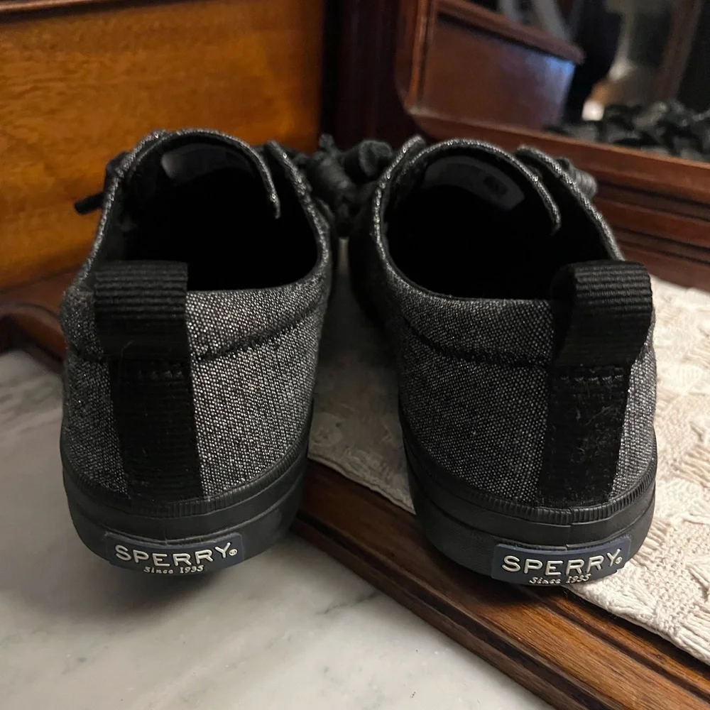 SPERRY Classic Crest Vibe Metallic Slip On Casual Sneakers Black Metallic Sz 7.5